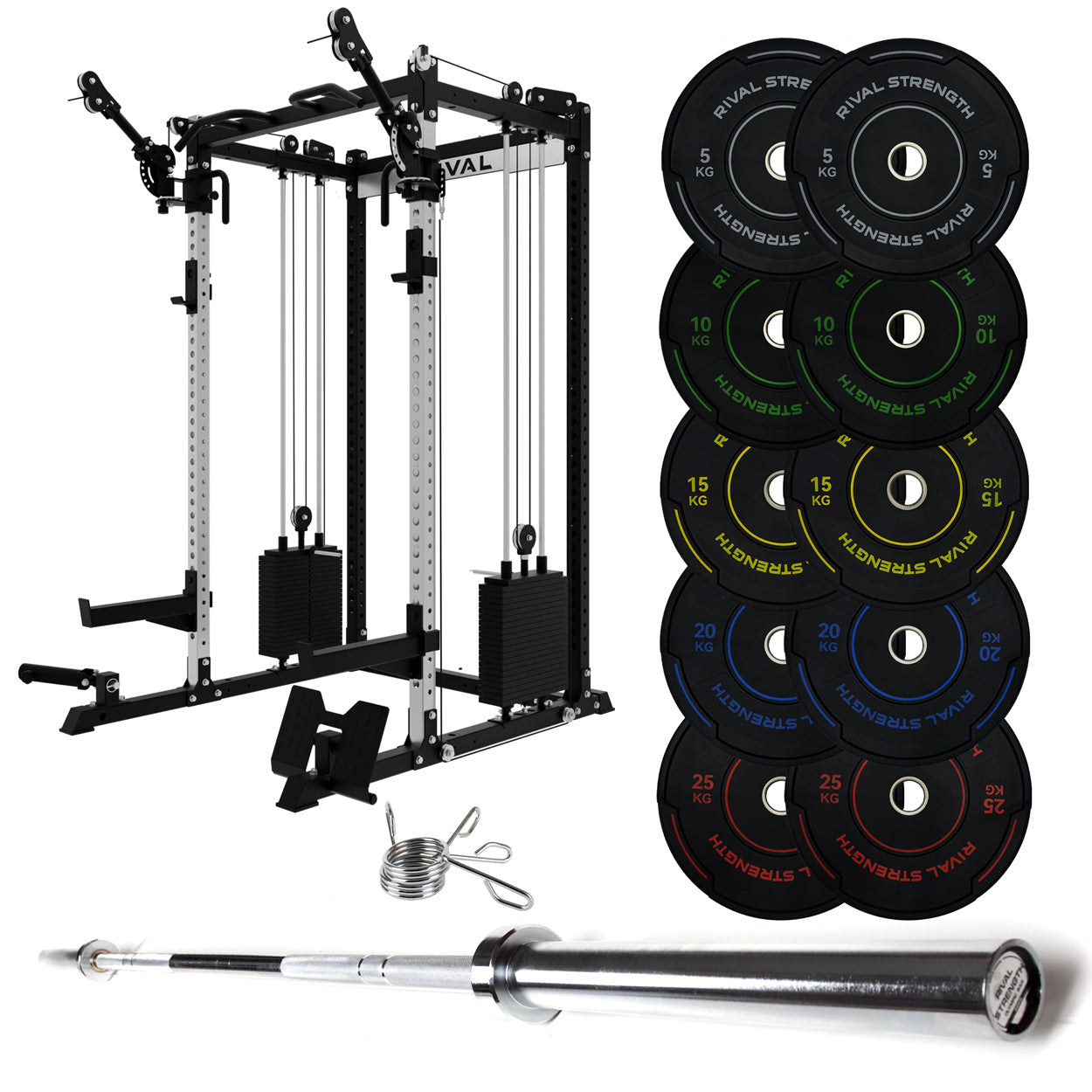 J-3 Series Power Rack with Cable System, Weight Plate, Barbell and Bench Set