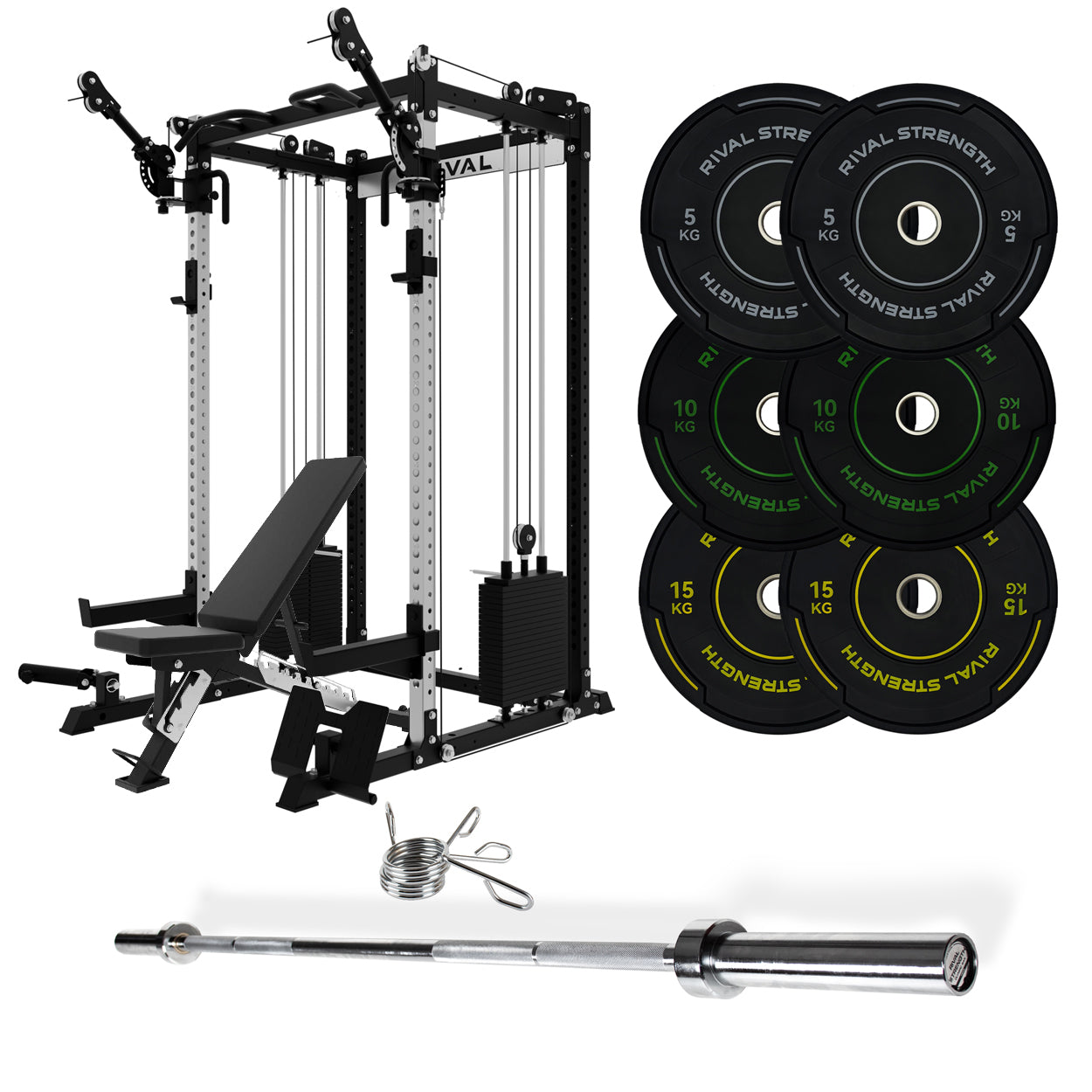 J-3 Series Power Rack with Cable System, Weight Plate, Barbell and Bench Set