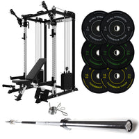 J-3 Series Power Rack with Cable System, Weight Plate, Barbell and Bench Set