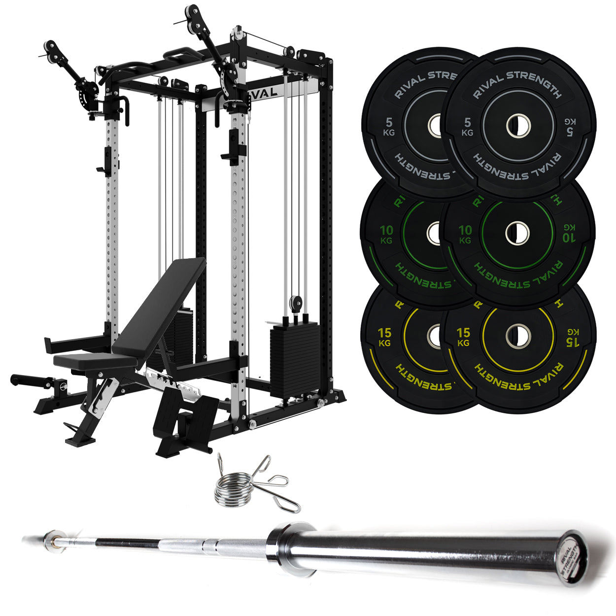 J-3 Series Power Rack with Cable System, Weight Plate, Barbell and Bench Set