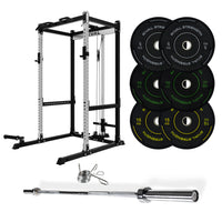 J-3 Series Power Rack with Cable System, Weight Plate, Barbell and Bench Set