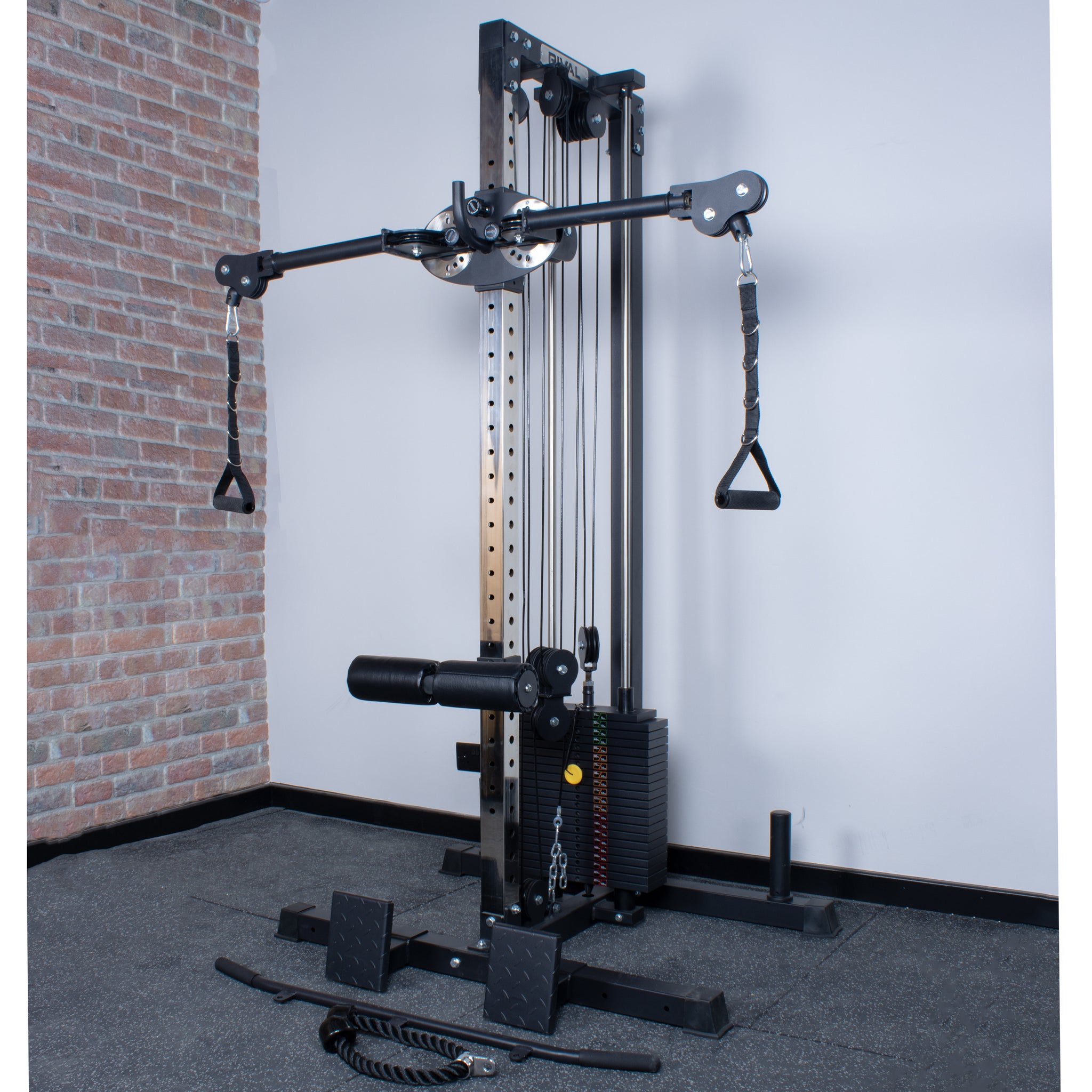 Rival Wall Mounted or Freestanding Adjustable Free Arm Functional Trainer Pulley System - 105KG Weight Stack